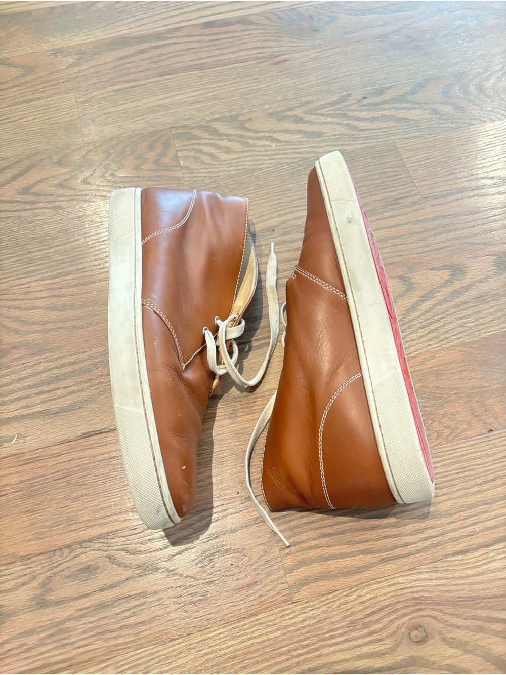 Christian Louboutin Camel Leather Hightop Sneakers Mens 43.5 Authentic